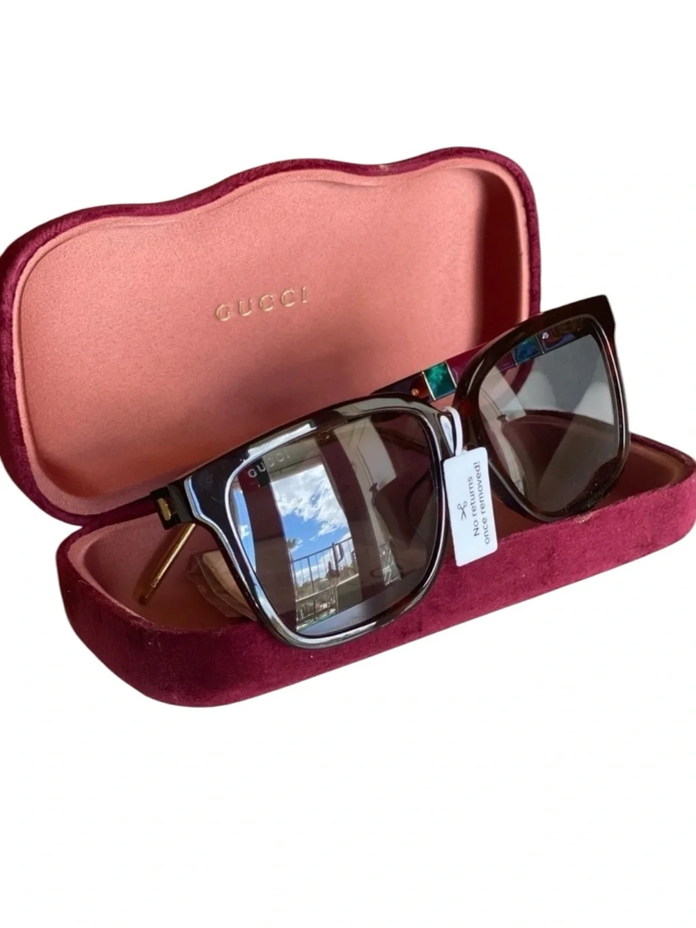 GUCCI Oversized Square Sunglasses Black Tortoise Shell Pearlescent Luxury NWT